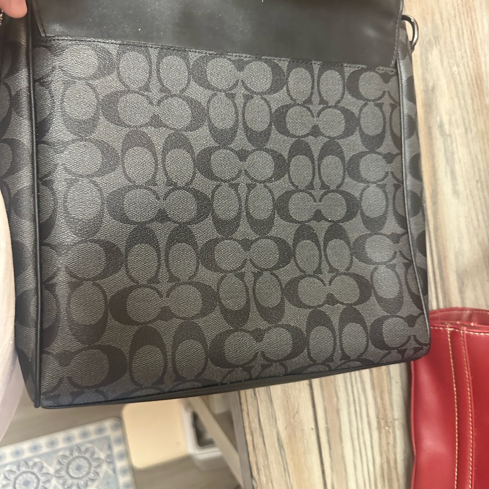 Coach Black and Gray Messenger Bag with Signature Monogram